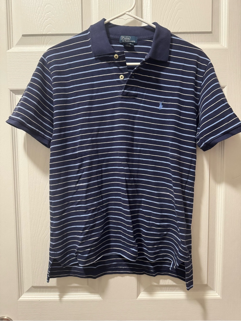 Ralph Lauren Navy Polo with White Thin Stripes